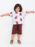Oversized Bear Buddy Cotton Short Set (Light Grey-Brownish Red)